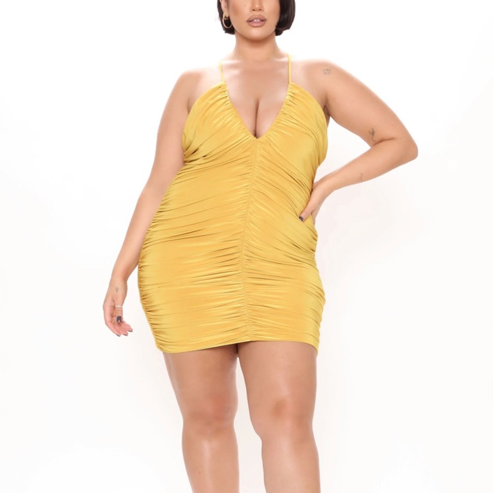 Turn Up Ruched Mini Dress - Gold - Picture 4 of 7